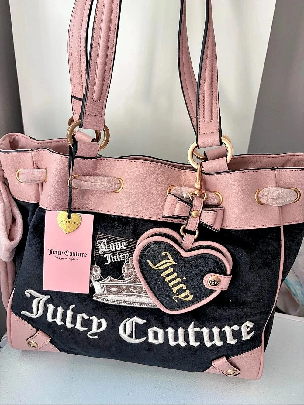 Juicy Couture Crown Tote Pink & Black NWT
